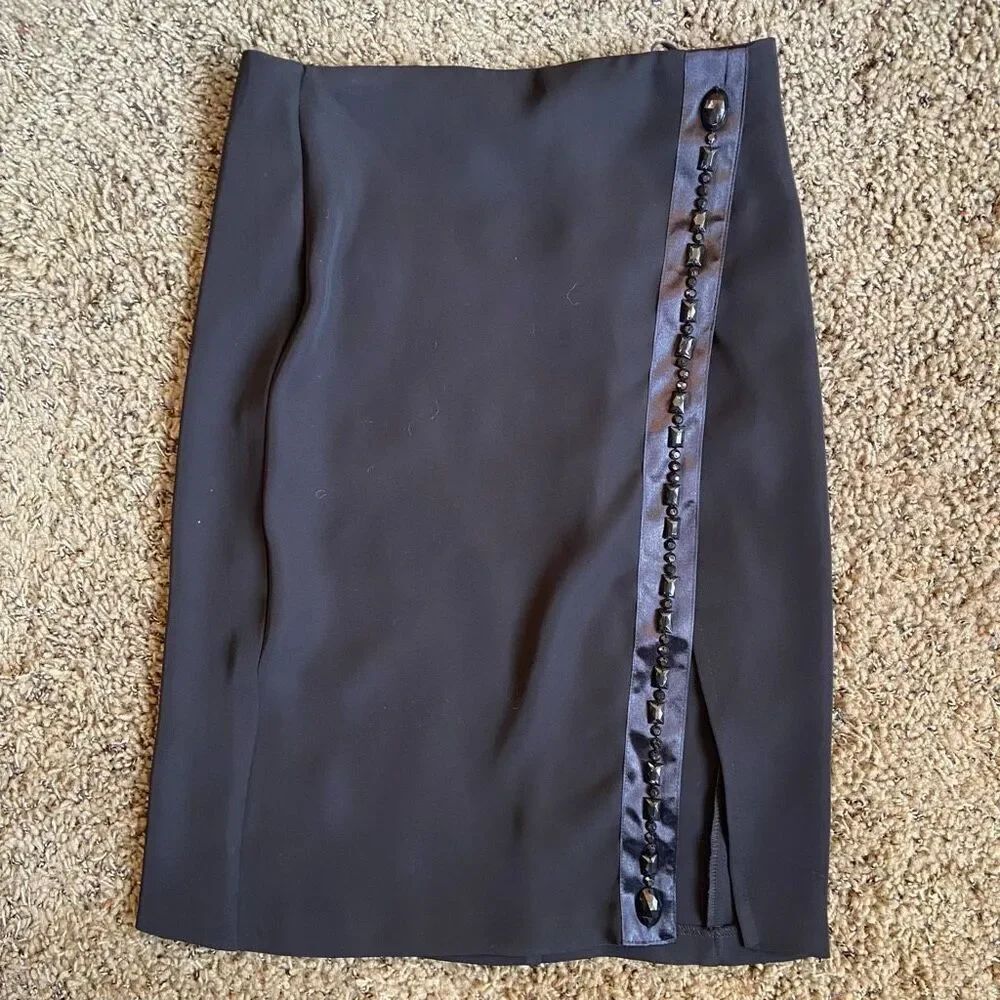 United Colors of Benetton Y2K Style Black Slit Mini Pencil Skirt Sz 8